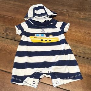 Nautical shorts romper w/ hood